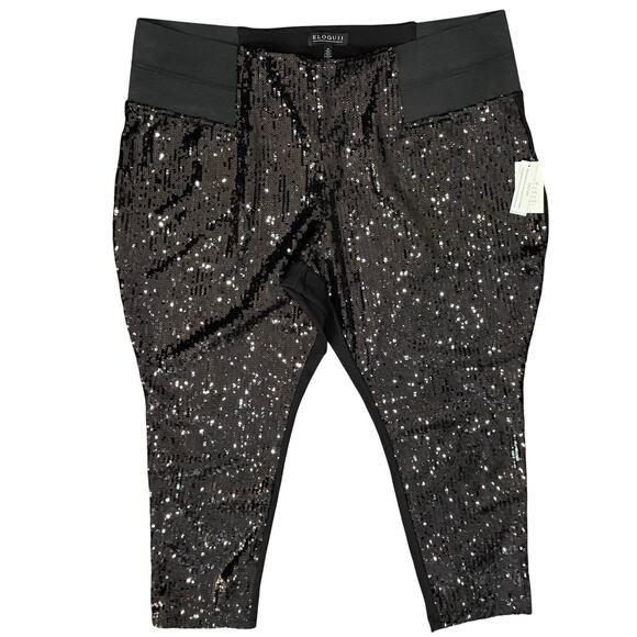 Eloquii Black Miracle Flawless Sequin High Rise Ponte Leggings Pants size 28 NEW - Picture 1 of 10